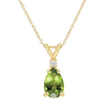 8x5mm Pear Shape Peridot with Diamond Accent 14k Yellow Gold Pendant
With Chain