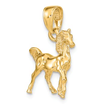 14k Yellow Gold Solid 3D Polished Horse Pendant
