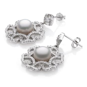 Sterling Silver Freshwater Pearl and Cubic Zirconia Earring