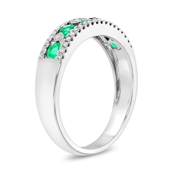 Emerald and Diamond 14k White Gold Wedding Band 0.52ctw