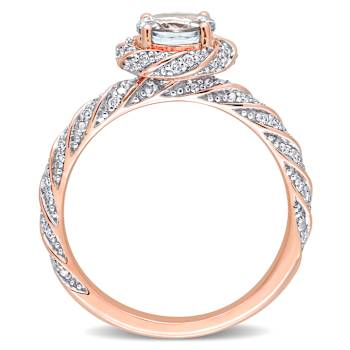 Aquamarine and Diamond 14K Rose Gold Swirl Ring 0.84ctw