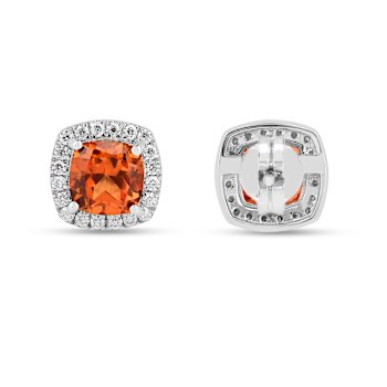Peach Orange Lab Created Padparadscha Sapphire with Moissanite Rhodium
Over Silver Stud Earrings