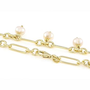 Freshwater Pearl Station Necklace In 18K Gold Over Bronze 20 Inch