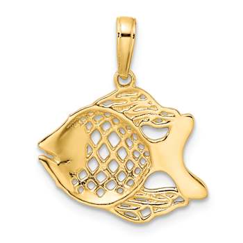 14K Two-tone Gold Diamond-Cut Fish Pendant