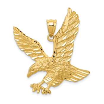 14k Yellow Gold Satin and Diamond-Cut Eagle Pendant