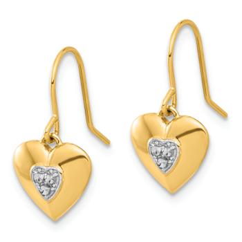 14k Yellow Gold and Rhodium Over 14k Yellow Gold Diamond-Cut Heart
Dangle Earrings