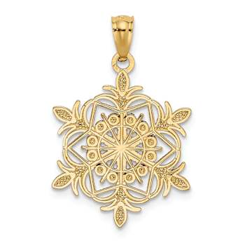 14K Yellow Gold with Rhodium over 14K Gold Diamond-cut Snowflake Pendant