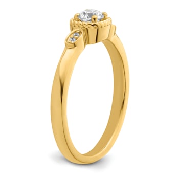 14K Yellow Gold Petite Rope Edge Round Diamond Ring 0.24ctw