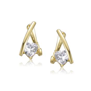 Heart Shape CZ Huggie Earrings In 14K Gold Over Brass