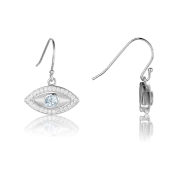Blue Topaz Rhodium Over Sterling Silver Evil Eye Earrings