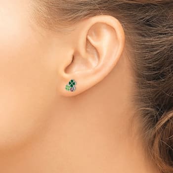 Sterling Silver Enamel Ladybug and Clovers Children's Post Earrings