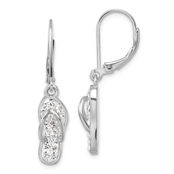 Rhodium Over Sterling Silver Polished White Crystal Flip Flop Dangle Earrings