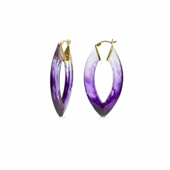 14K Yellow Gold Over Sterling Silver Painted Marquise Hoops in Purple