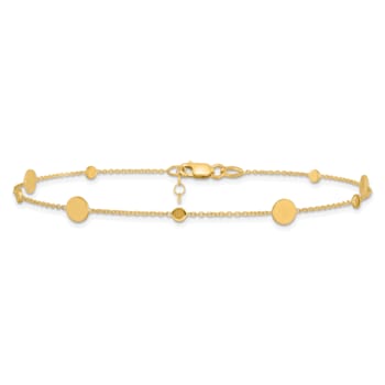 14K Yellow Gold Polished Disc with 1-inch Extension Anklet