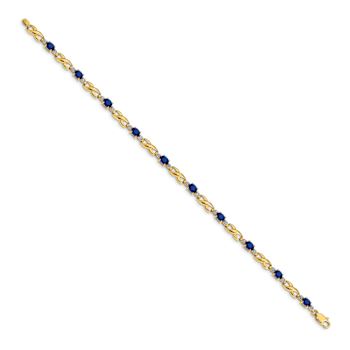 10k Yellow Gold, Rhodium Over 10k Yellow Gold Diamond and Sapphire Bracelet
