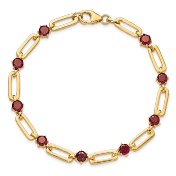 Sterling Silver Gold-tone 5mm 4.05ctw Garnet Paperclip Chain Bracelet