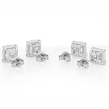Cushion And Octagon Cut CZ Stud Set In Platinum Over Sterling Silver