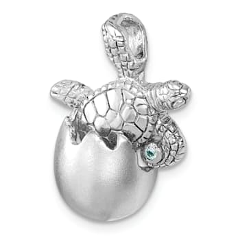 Rhodium Over Sterling Silver Moveable Crystal Hatching Turtle Chain
Slide Pendant