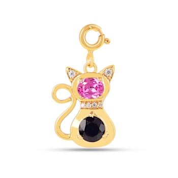 Lab Created Pink and Blue Sapphire 18k Yellow Gold Over Sterling Silver
Cat Charm Cat Pendant