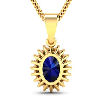 1.30ctw 14K Yellow Gold Blue Sapphire and White Diamond Pendant with 18
inch Cable Chain