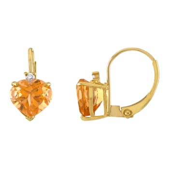 10K Yellow Gold Citrine and Diamond Heart Leverback Earrings 1.75ctw