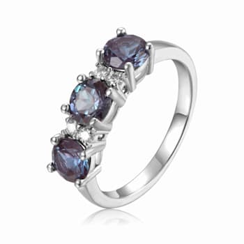 Lab Created Alexandrite and Moissanite Sterling Silver 3-Stone Ring