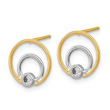 14k Two-tone  Gold Cubic Zirconia Embedded Double Circle Stud Earrings
