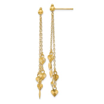 14k Yellow Gold Diamond-Cut Heart Dangle Earrings