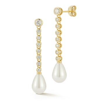 Rachel Zoe Freshwater Pearl CZ Tennis Drop Earrings in 14K Gold Over
Sterling Silver