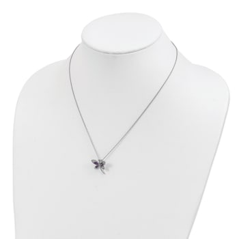 Rhodium Over Sterling Silver Amethyst, Iolite, and Diamond Dragonfly
18" with 2" Extension Necklace