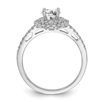 Rhodium Over 14K White Gold Diamond Complete Double Halo Engagement Ring 0.92ctw