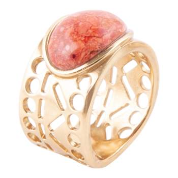 Barse Jewelry Orange Sponge Coral Gold Tone Pharaoh Ring