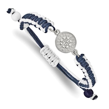 Stainless Steel MLB LogoArt Seattle Mariners Adjustable Cord Bracelet
