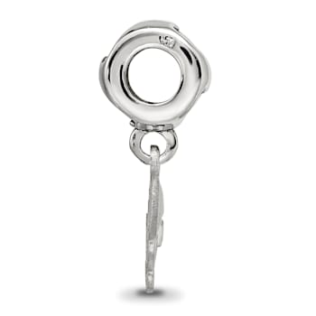 Rhodium Over Sterling Silver LogoArt Delta Zeta Turtle on Heart Bead