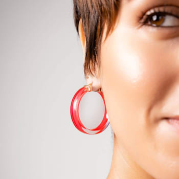 14K Yellow Gold Over Sterling Silver Acrylic and Enamel Flat Illusion
Hoops in Watermelon