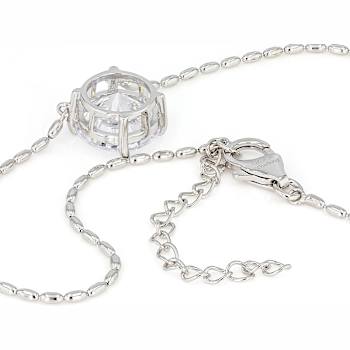 Round CZ Solitare Station Pendant Necklace in Rhodium Over Sterling Silver