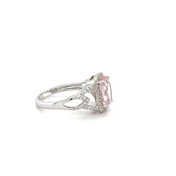Rhodium Over Sterling Silver Oval Peach Morganite and White Zircon Ring 2.22ctw