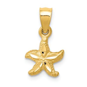 14k Yellow Gold Textured and Diamond-Cut Starfish Pendant