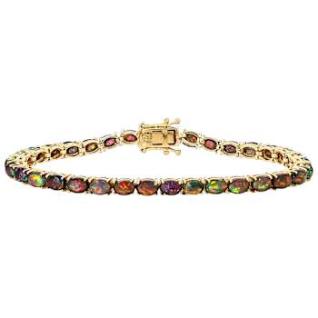Black Opal Oval Tennis Bracelet In 18K Gold Over Sterling Silver 7.37ctw