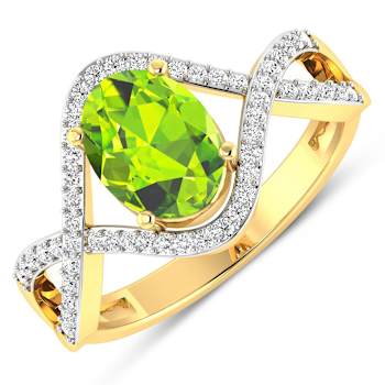 1.29ctw Green Peridot and Diamond 14K Yellow Gold Halo Ring