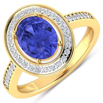 1.63ctw Violet Tanzanite and Diamond 14K Yellow Gold Halo Ring