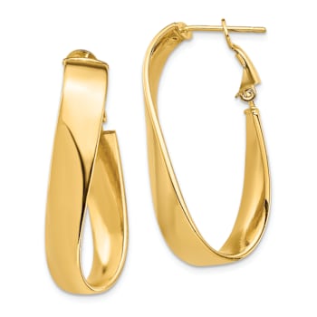 14k Yellow Gold 1 7/16" High Polished Wavy Oval Hoop Earrings