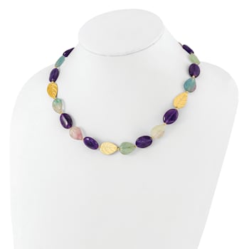 14K Yellow Gold Over Sterling Silver Amethyst, Fluorite, Jadeite 2-inch
Extension Necklace
