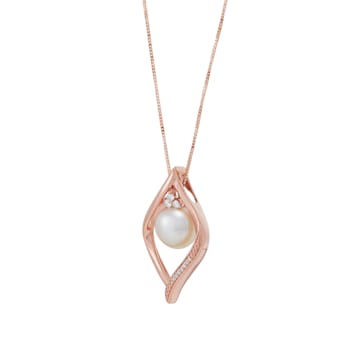 8-8.5mm Button White Freshwater Pearl with Diamond Accents 10K Rose Gold
Pendant with Chain