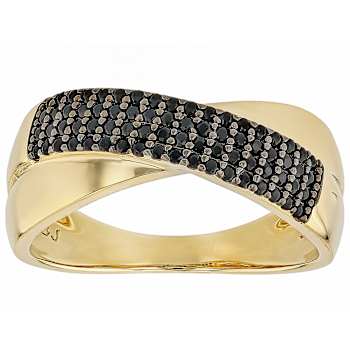 Black Spinel Crossover Band Ring In 18K Gold Over Sterling Silver 0.66ctw