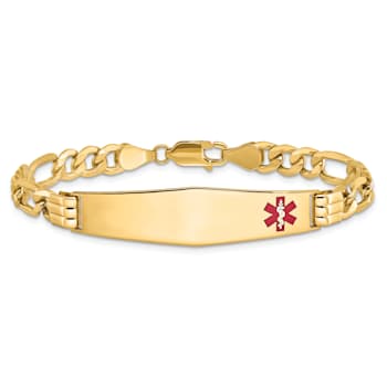 14k Yellow Gold Medical Soft Diamond Shape Enamel Figaro Link ID Bracelet