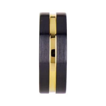 VIVALDI Black Ceramic Wedding Band With Yellow Gold Groove 8mm