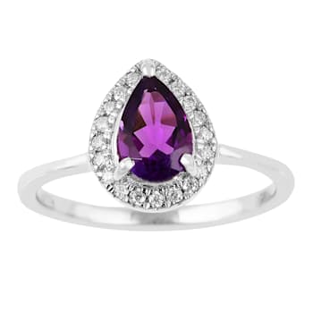 Pear Shape Amethyst with Moissanite Accents Rhodium Over Sterling Silver
Halo Ring