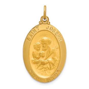 14k Yellow Gold Solid Polished and Satin Oval St. Joseph Medal Pendant