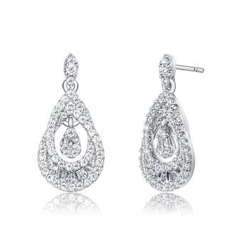 Double Pear Shape CZ Drop Earrings In Sterling Silver